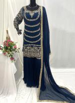 Shimmer Silk Royal Blue Party Wear Hand Work Readymade Sharara Suit